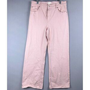 H&M Wide Baggy Jeans Loose Fit Womens Size 14 High Rise Coin Pockets Pink